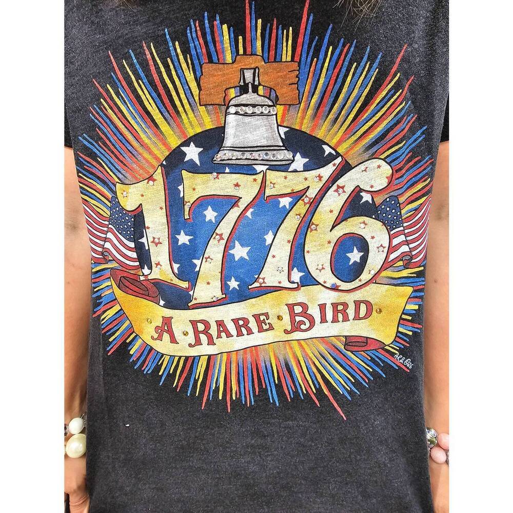 NEW A RARE BIRD 1776 graphic tee in charcoal - Picture 2 of 3